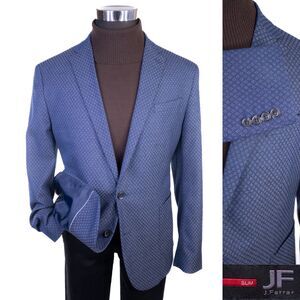 J Ferrar Sport Coat Geometric Blue Casual Jacket Sz 42-44L Poly Blend 2-Button